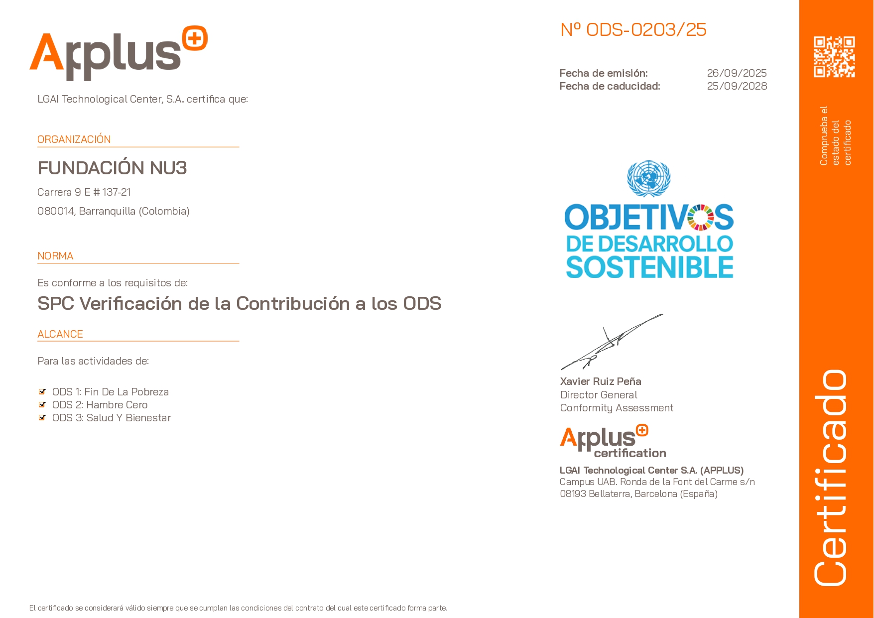 Certificado ODS_FUNDACIÓN NU3